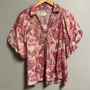 NWT Umgee Pink and Purple Blouse Floral Size Medium New with Tags
